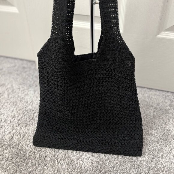 Pre-Loved Black Knit Hobo Bag Size 12" X 12" (Straps are 14" Long) - Picture 2 of 4